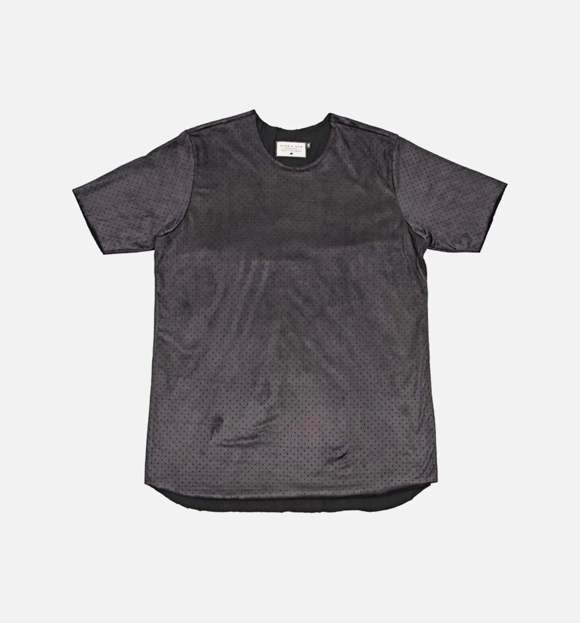 Double Layer Micro Suede Long Tee Mens T Shirt Black