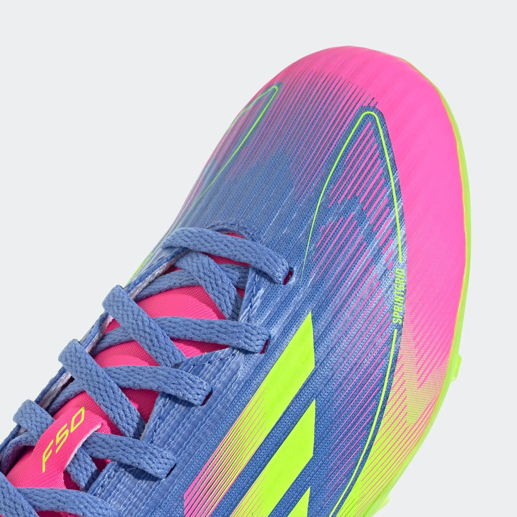 adidas F50 League Firm Multi Ground Boots Junior Blue Fusion Lucid Lemon Lucid Pink