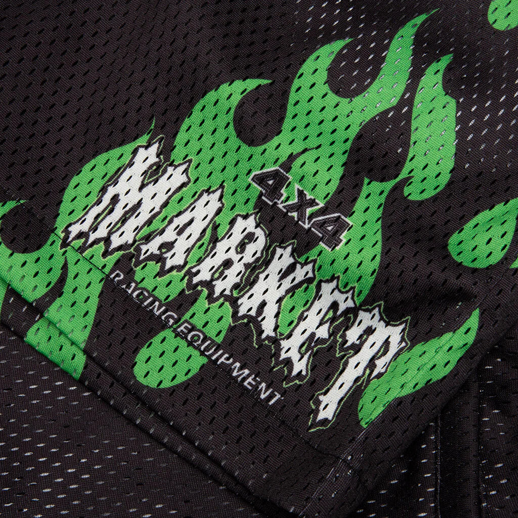 Toxic Flames Mesh Shorts Black Green
