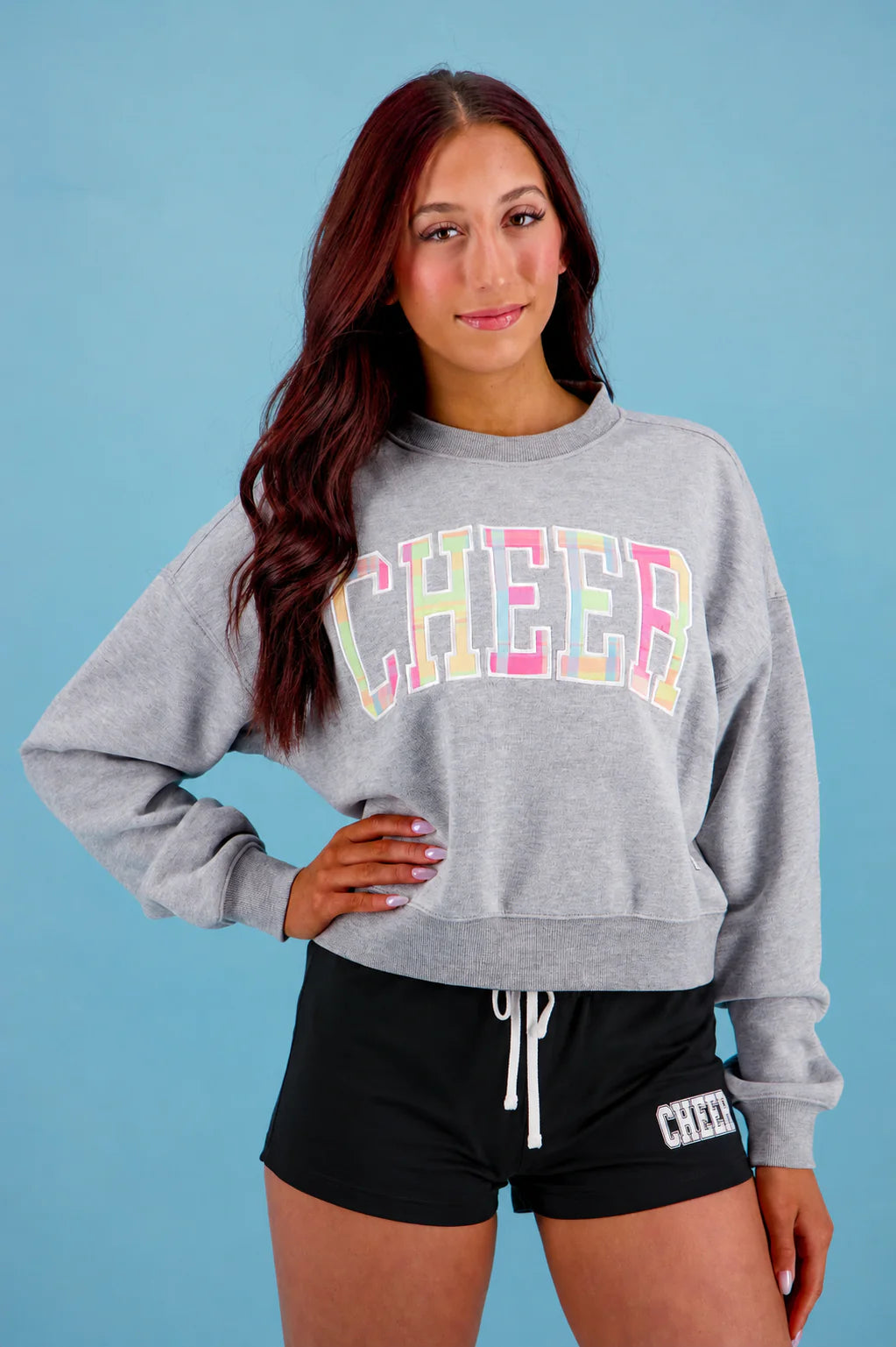 Cheer Heather Grey Plaid Pullover