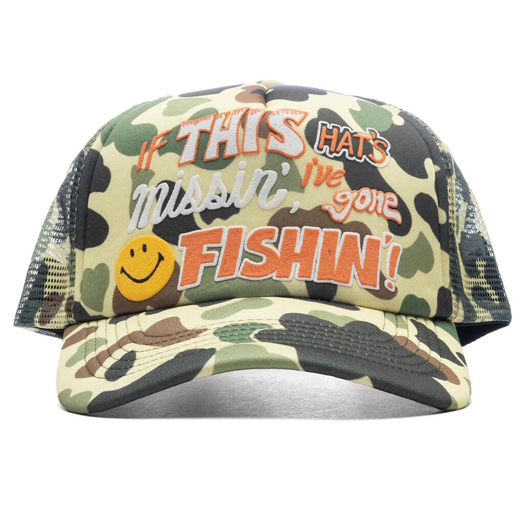 Smiley Camo Trucker Hat Woodland