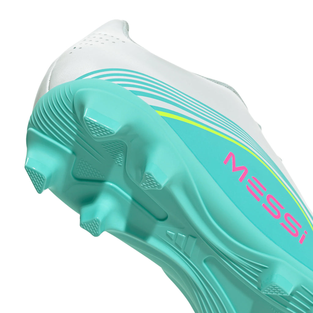 adidas F50 Messi Club Firm Ground Multi Ground Youth Soccer Cleats White Pink Aqua