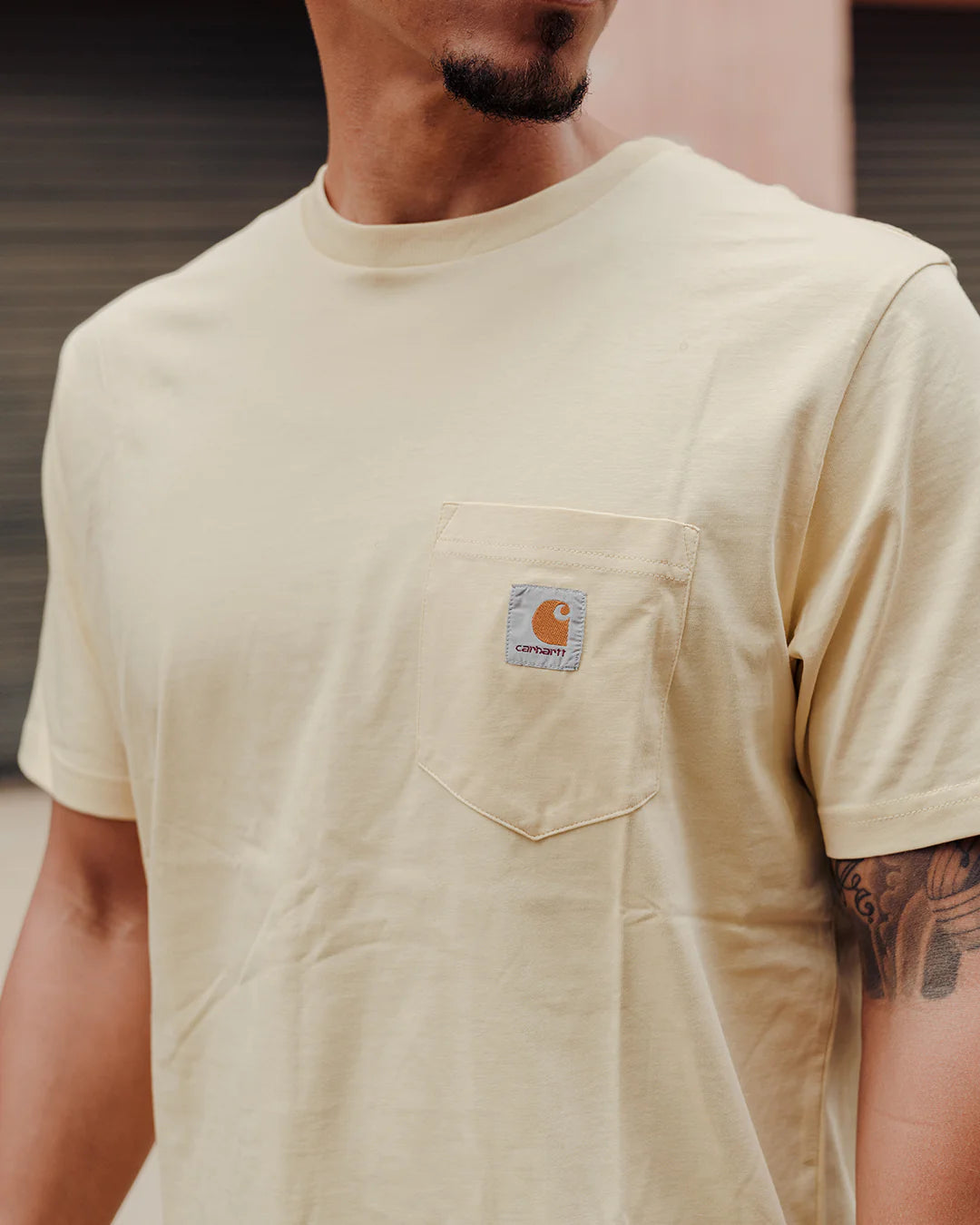 Pocket Mens Short Sleeve Shirt Yellow