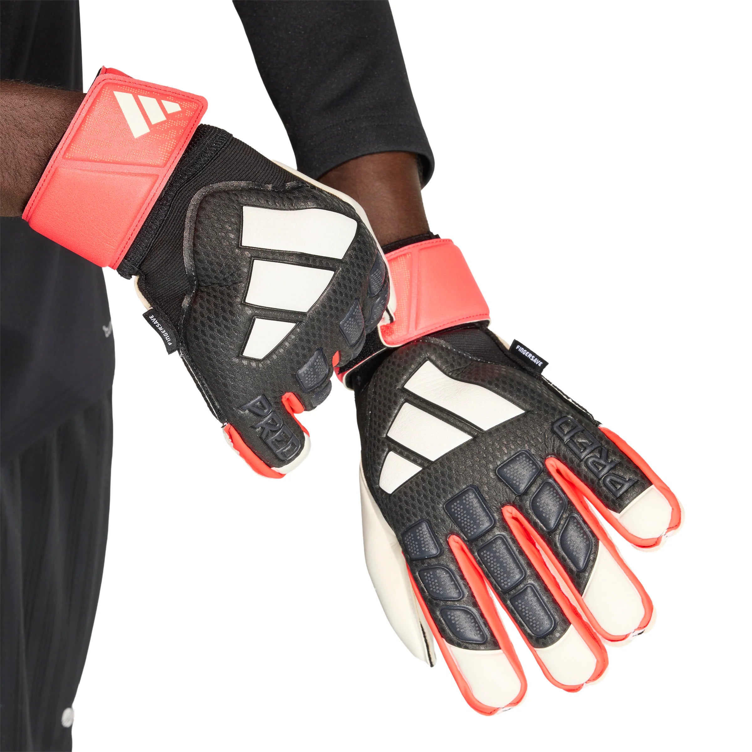 adidas Predator Match Fingersave Goalkeeper Soccer Gloves Black Red White