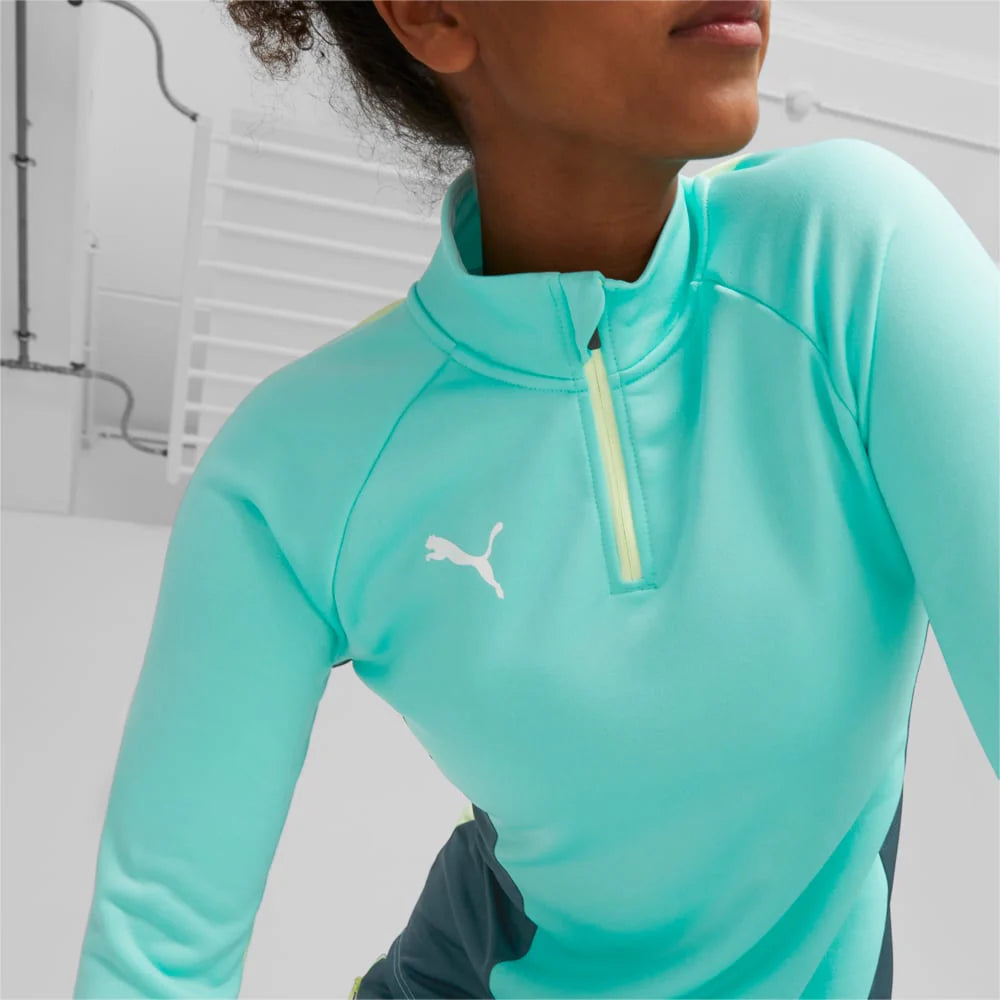PUMA Womens Individualblaze 1 4 Zip Training Top Electric Peppermint Dark Night