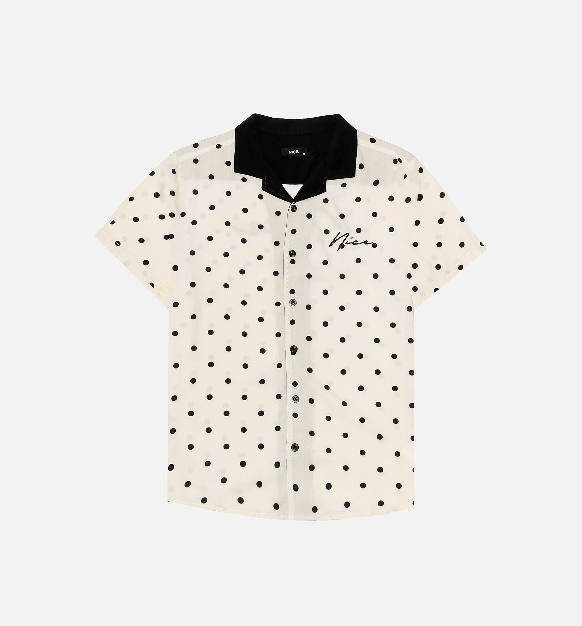Nice Polka Dot Short Sleeve Rayon Shirt Mens Top Cream