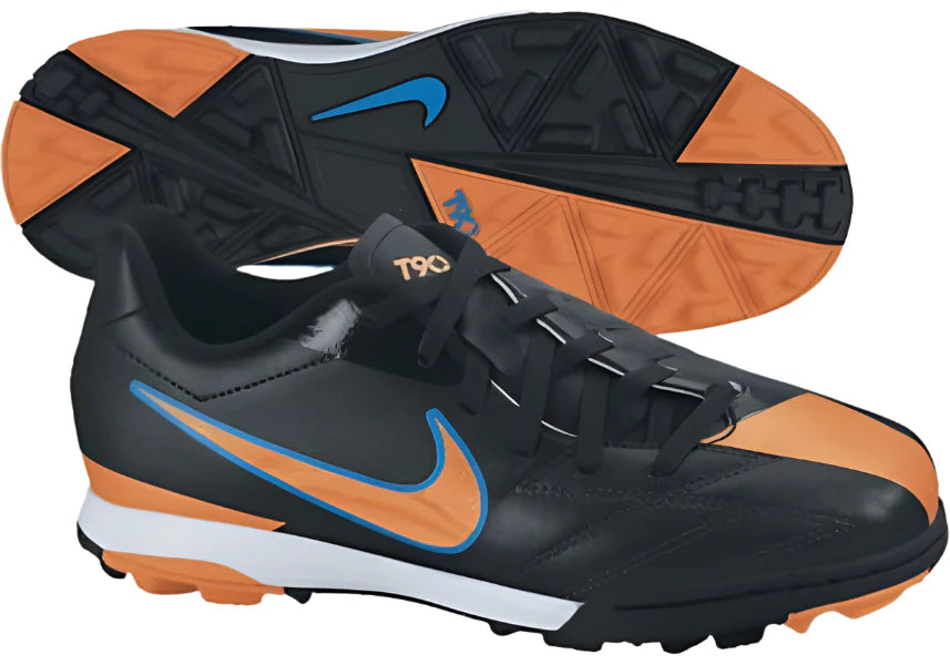 Nike Jr T90 Shoot IV TF Turf Soccer Cleats Black Orange Blue