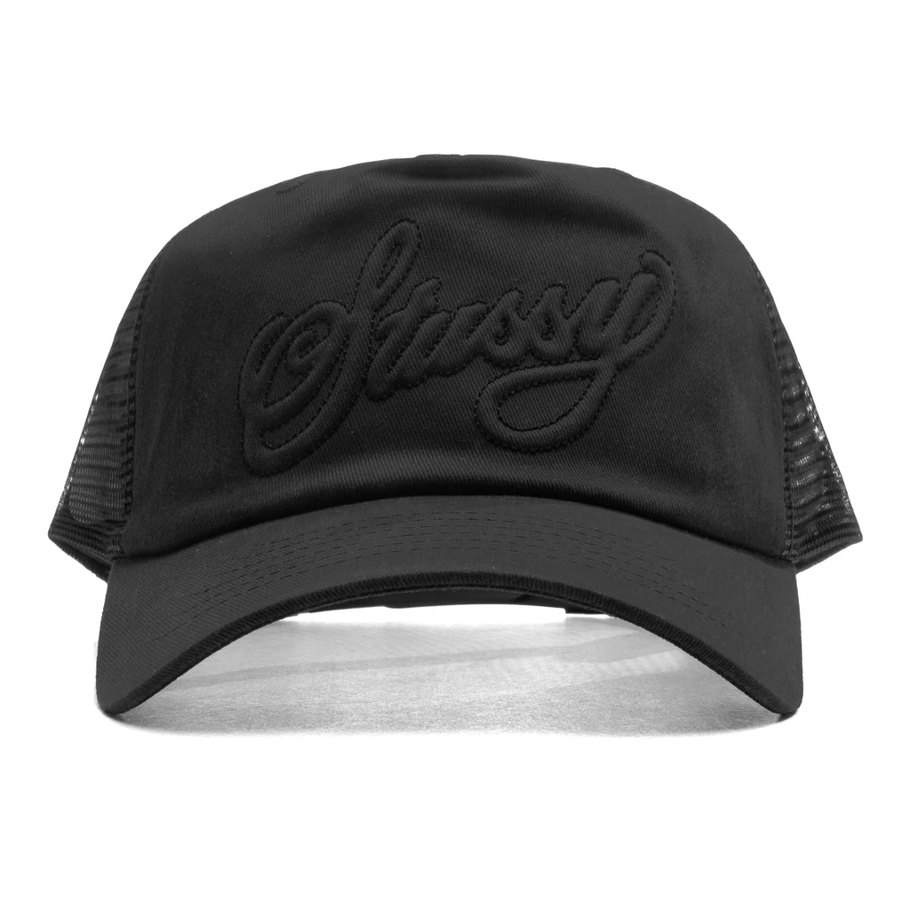 Waxed Cursive Stitched Trucker Snapback Black