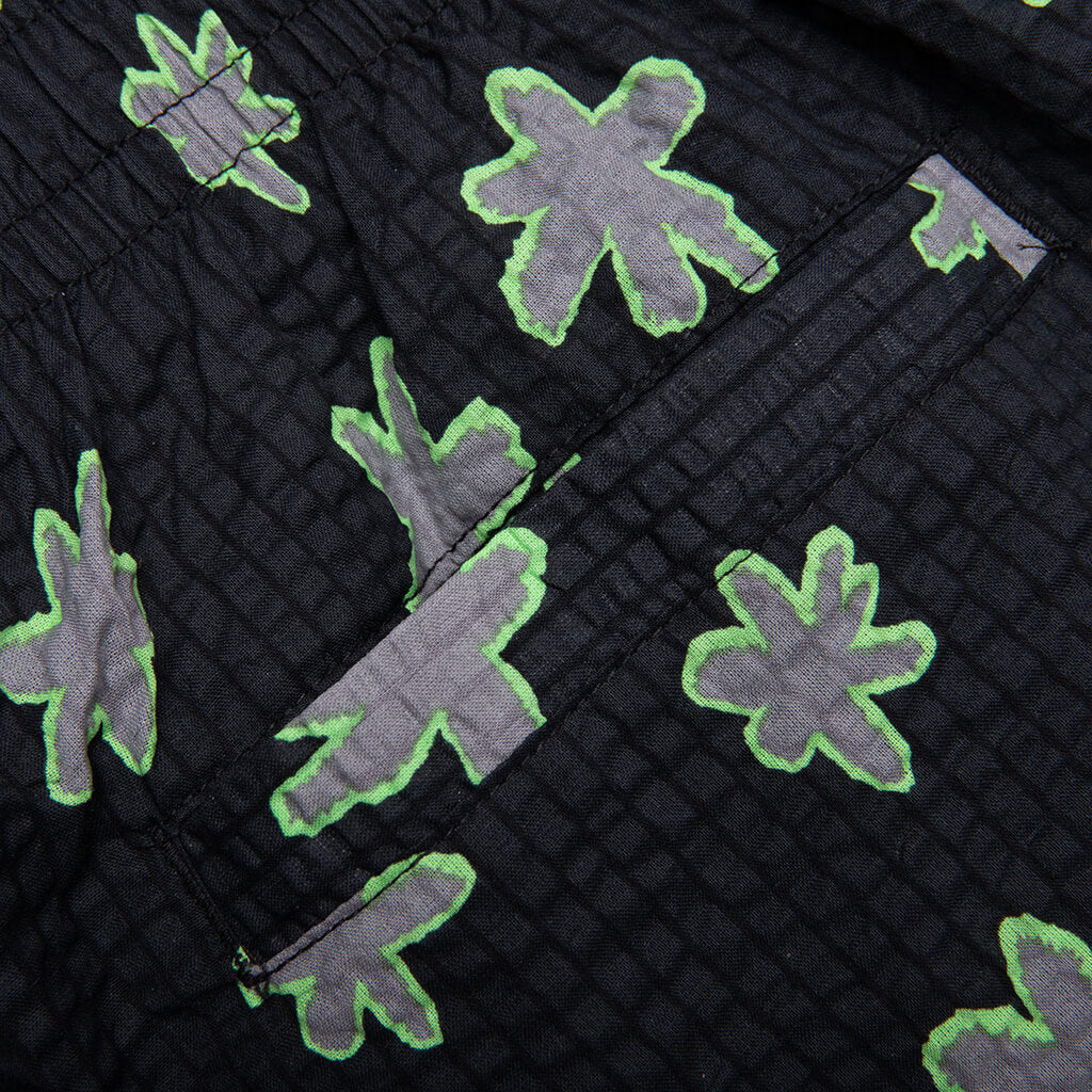 Floral Seersucker Shorts Black