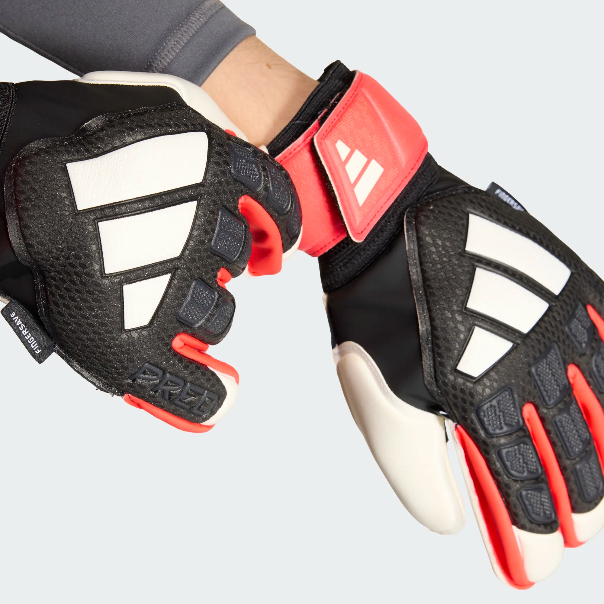 adidas Predator Match Fingersave Goalkeeper Youth Soccer Glove Black Red White