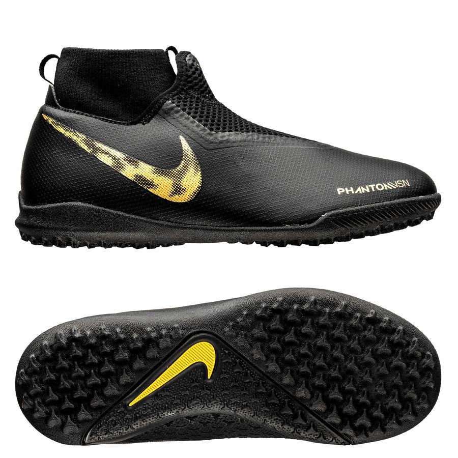 Nike JR Phantom Vision Academy TF Turf Soccer Cleats Black Gold