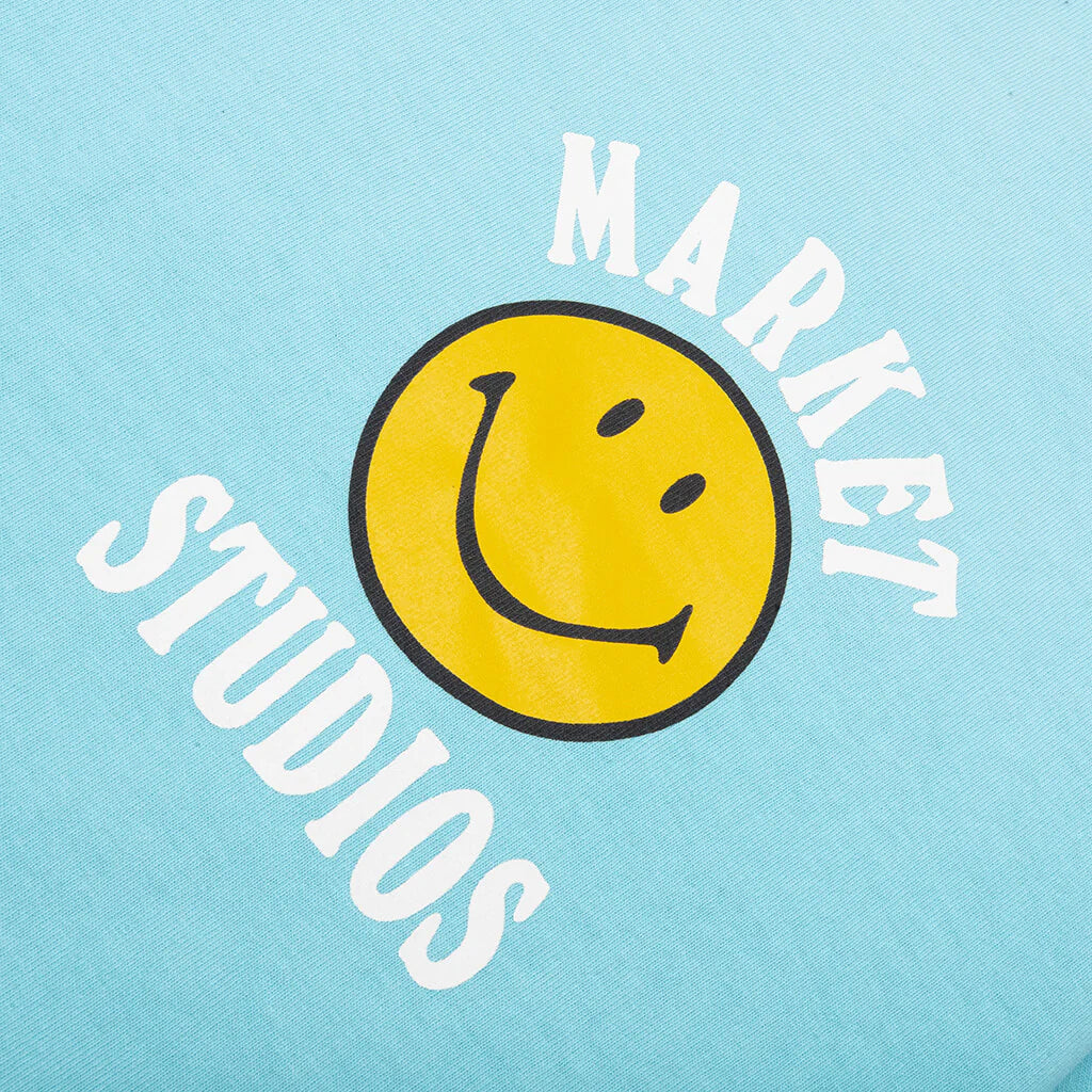 Smiley Upside Down Lockup T Shirt Retro Blue