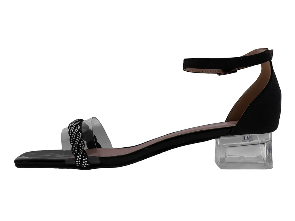 Sandalias Roze Negro Tacón Cuadrado para Mujer