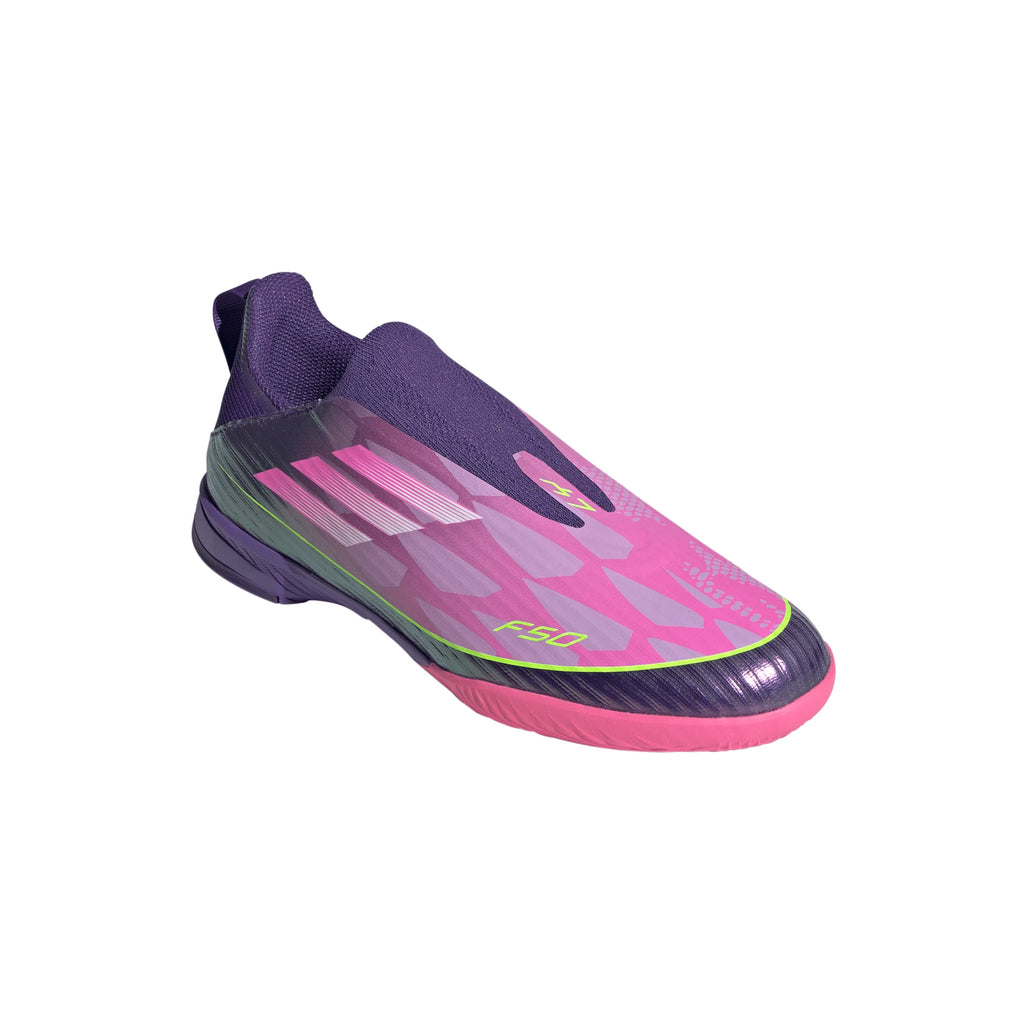 adidas F50 LEAGUE Laceless IN Youth Soccer Shoes Purple White Lemon