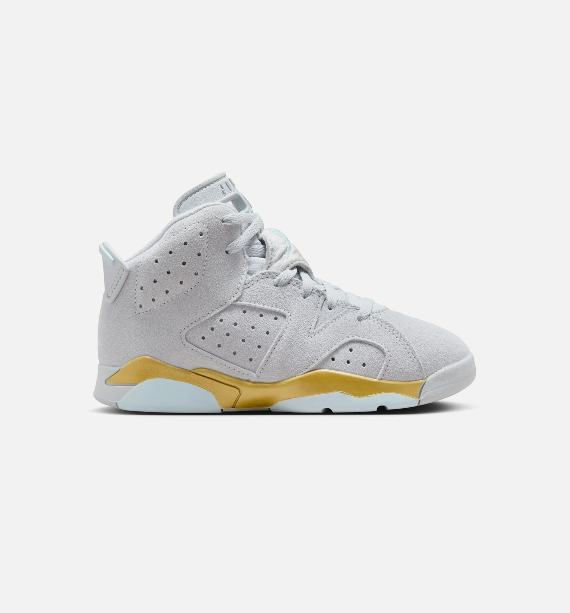Air Jordan 6 Retro Pearl Preschool Lifestyle Shoe Pure Platinum Glacier Blue Metallic Gold