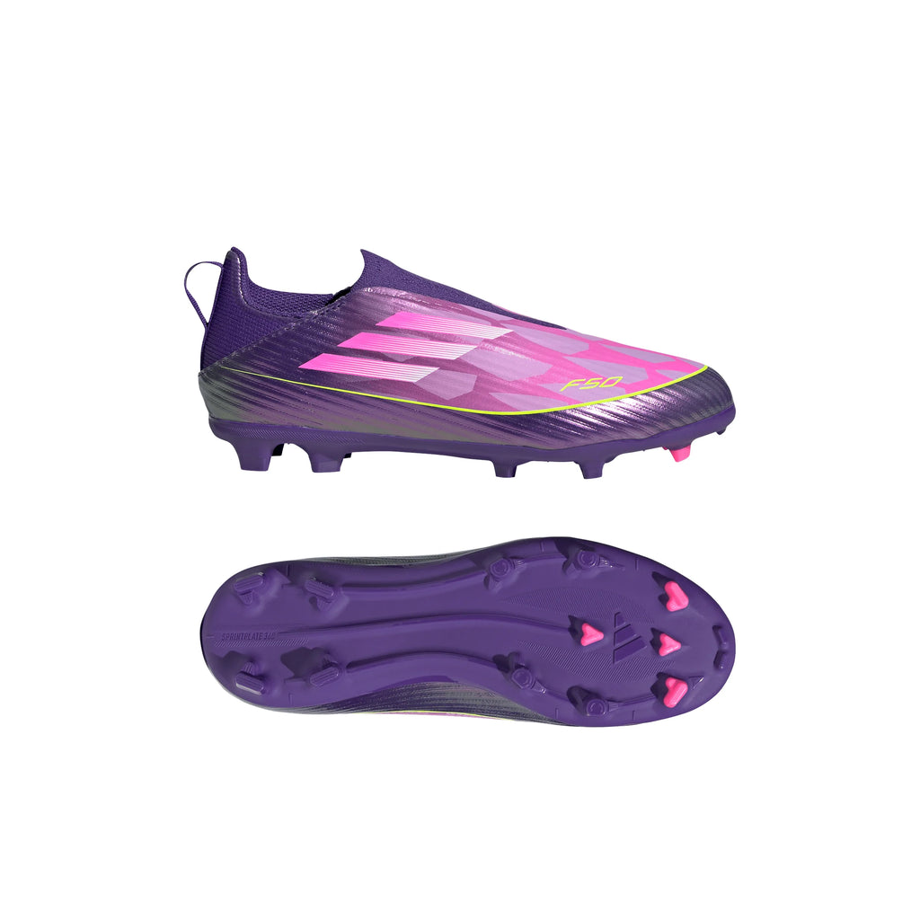adidas F50 LEAGUE Laceless FG MG Youth Soccer Cleats Purple White Lemon