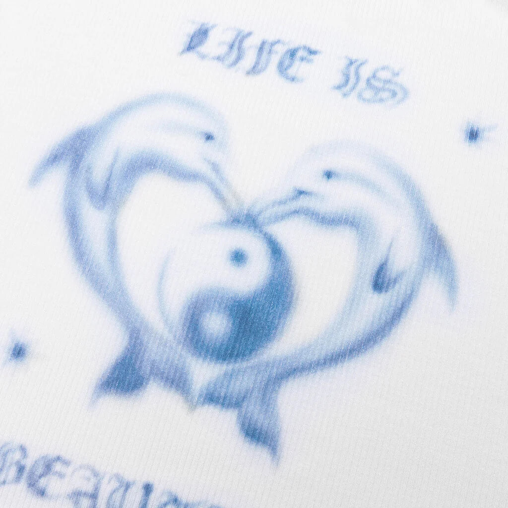 Life is Beautiful Ribbed Raglan Tee White Rib