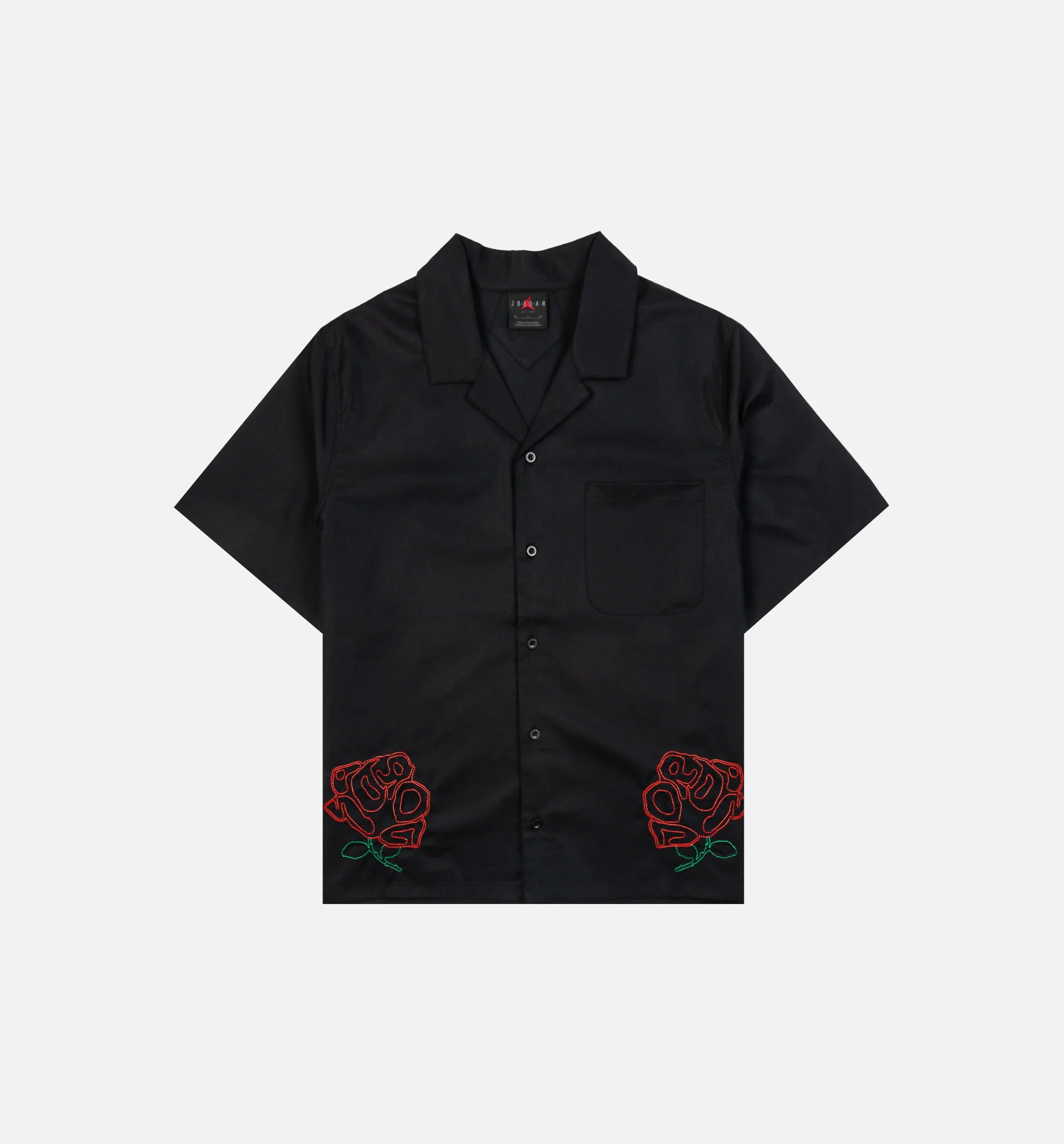 Roses Woven Button Up Womens Short Sleeve Shirt Black Red