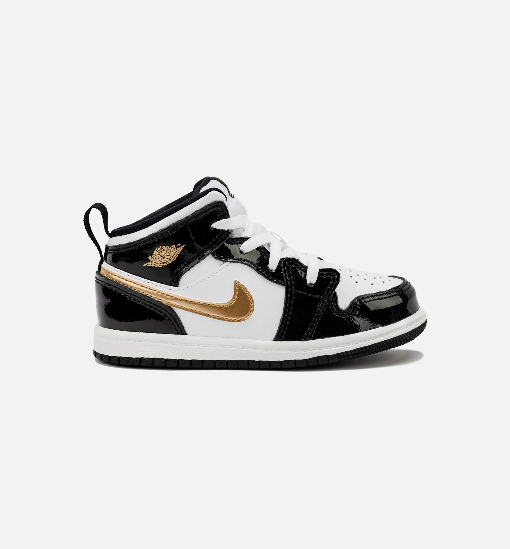 Air Jordan 1 Retro Mid SE Patent Black Gold Infant Toddler Lifestyle Shoe Black Gold