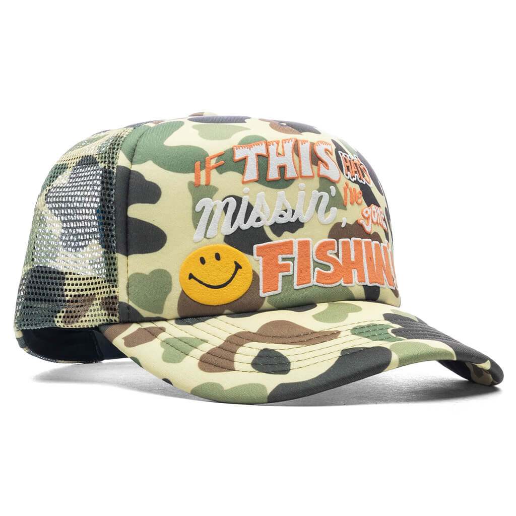 Smiley Camo Trucker Hat Woodland