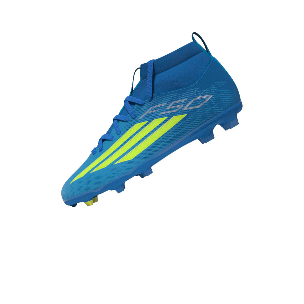 adidas F50 League Mid Cut FG MG Firm Ground Multi Ground Youth Soccer Cleats Blue Yellow Aqua