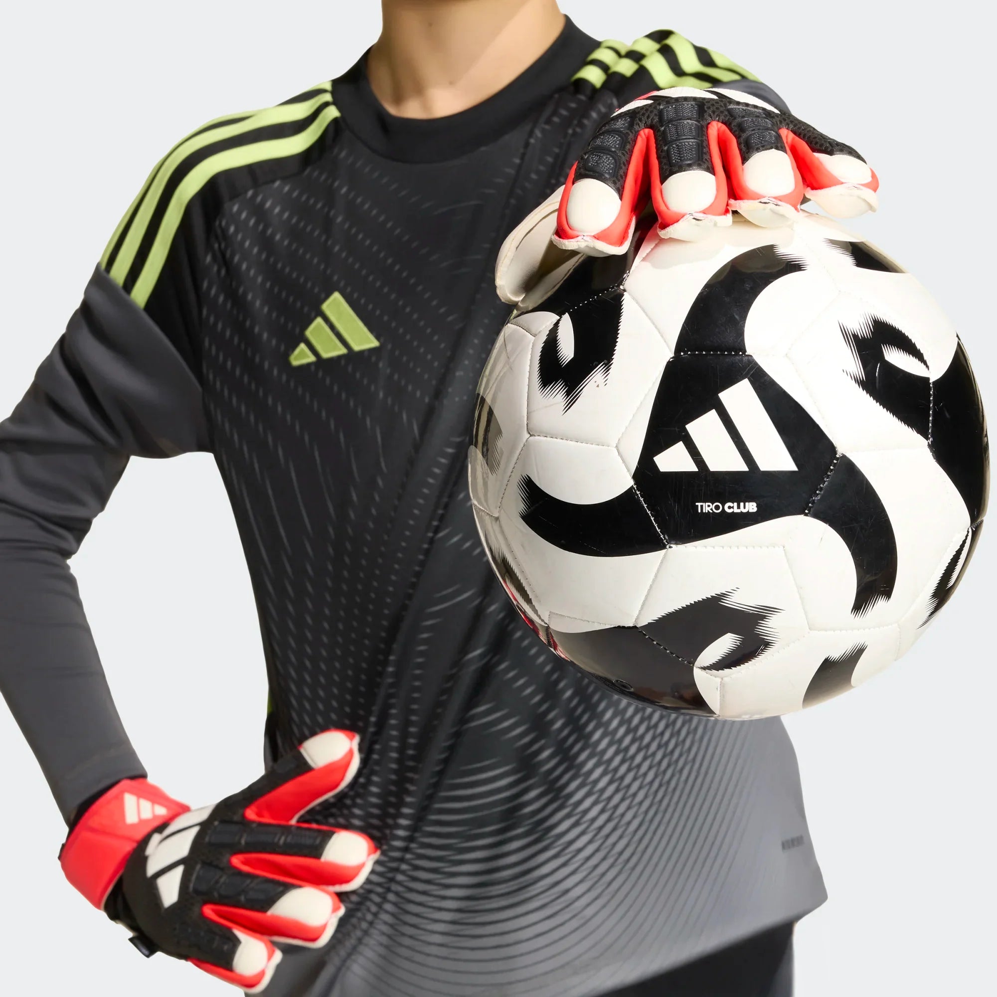 adidas Predator Match Fingersave Goalkeeper Youth Soccer Glove Black Red White