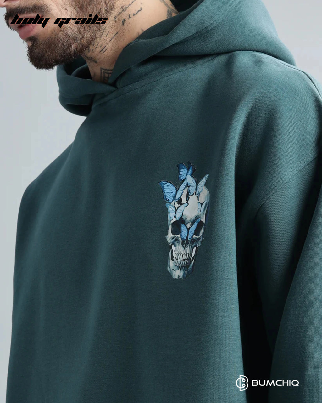 Glowing Skull Dark Teal Hoodie HG x Bumchiq