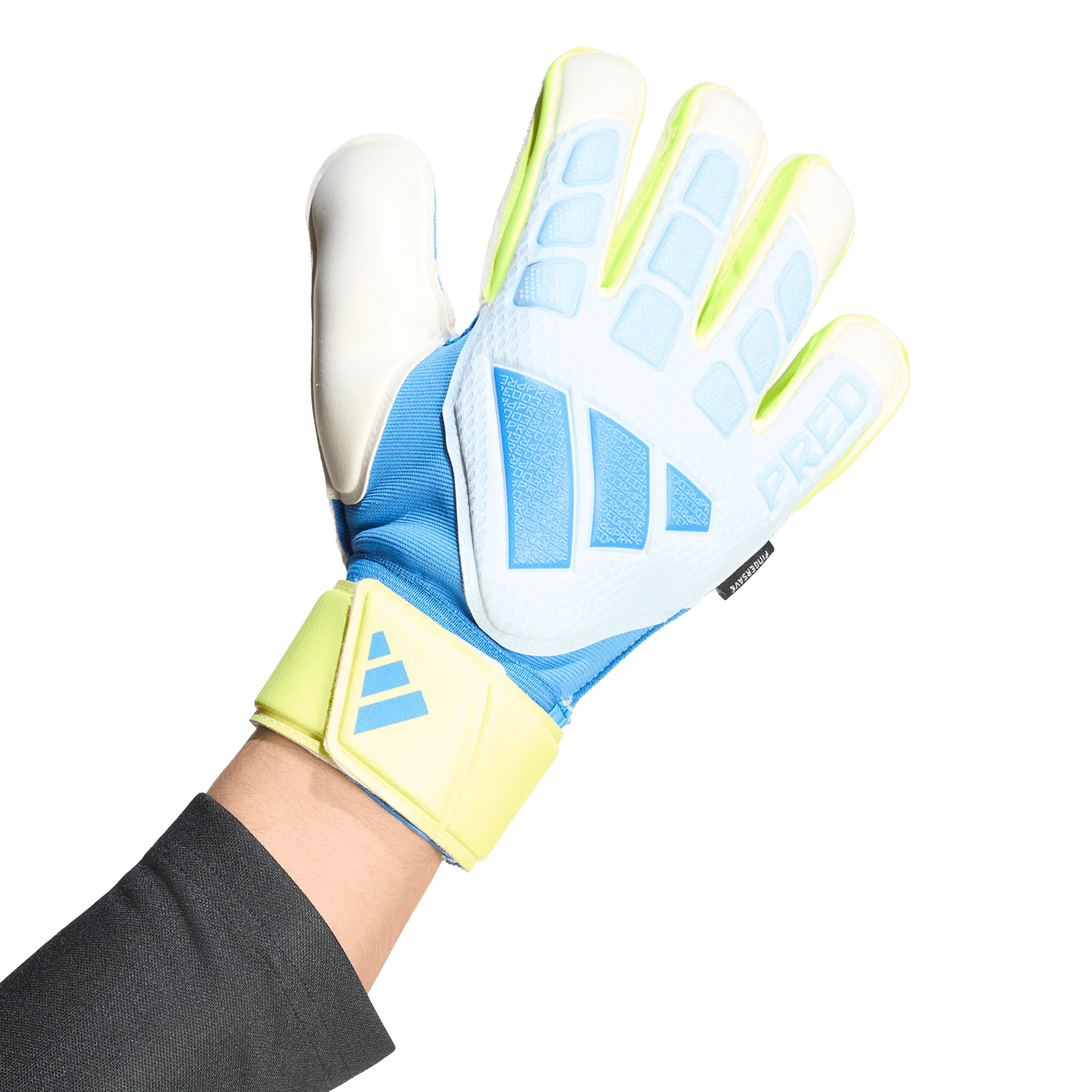 adidas Predator Match Fingersave Goalkeeper Soccer Gloves Sky Blue Yellow