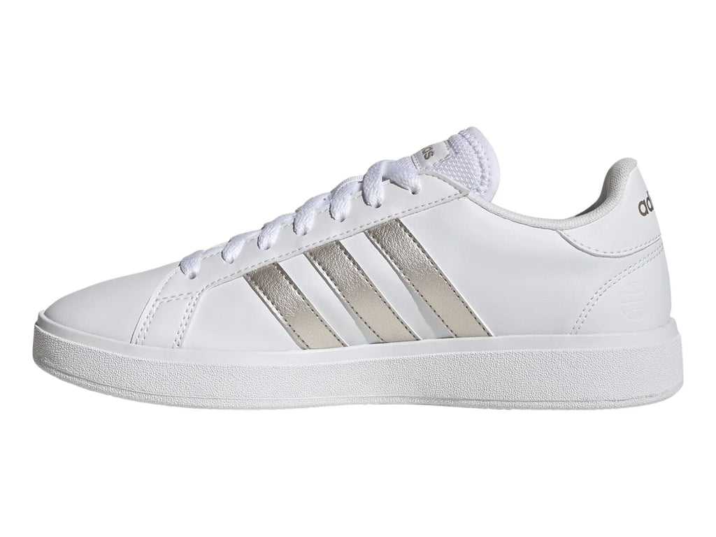 Tenis Adidas Grand Court Base 20 Blanco y Plata para Mujer